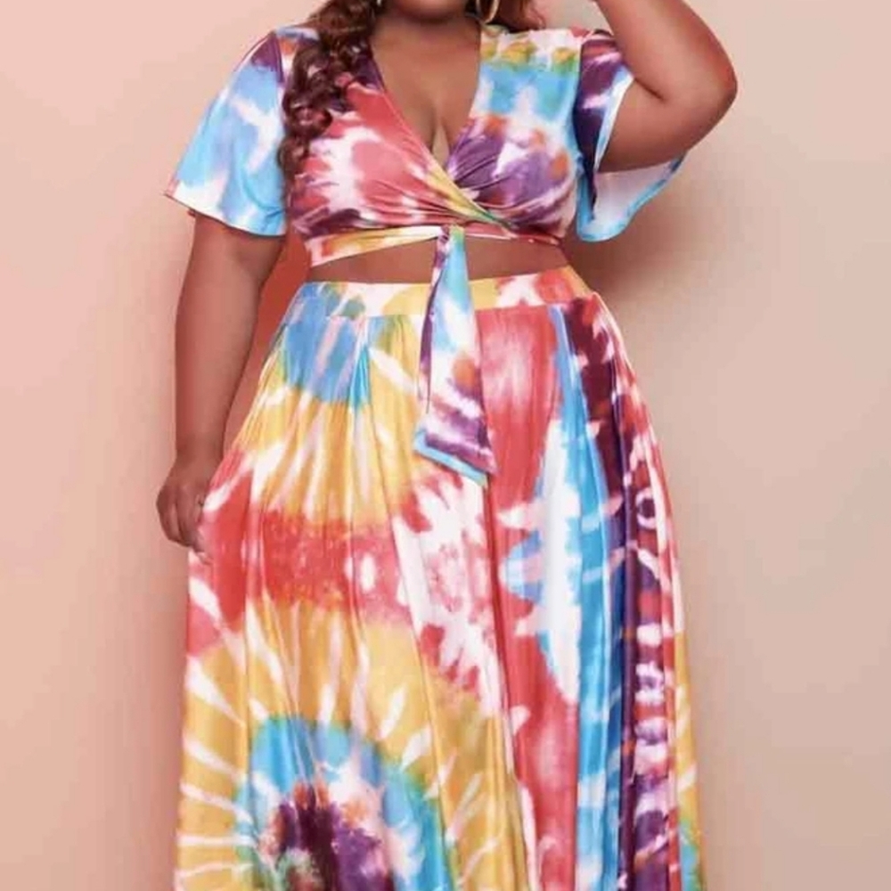 Wrap crop top with matching maxi skirt set